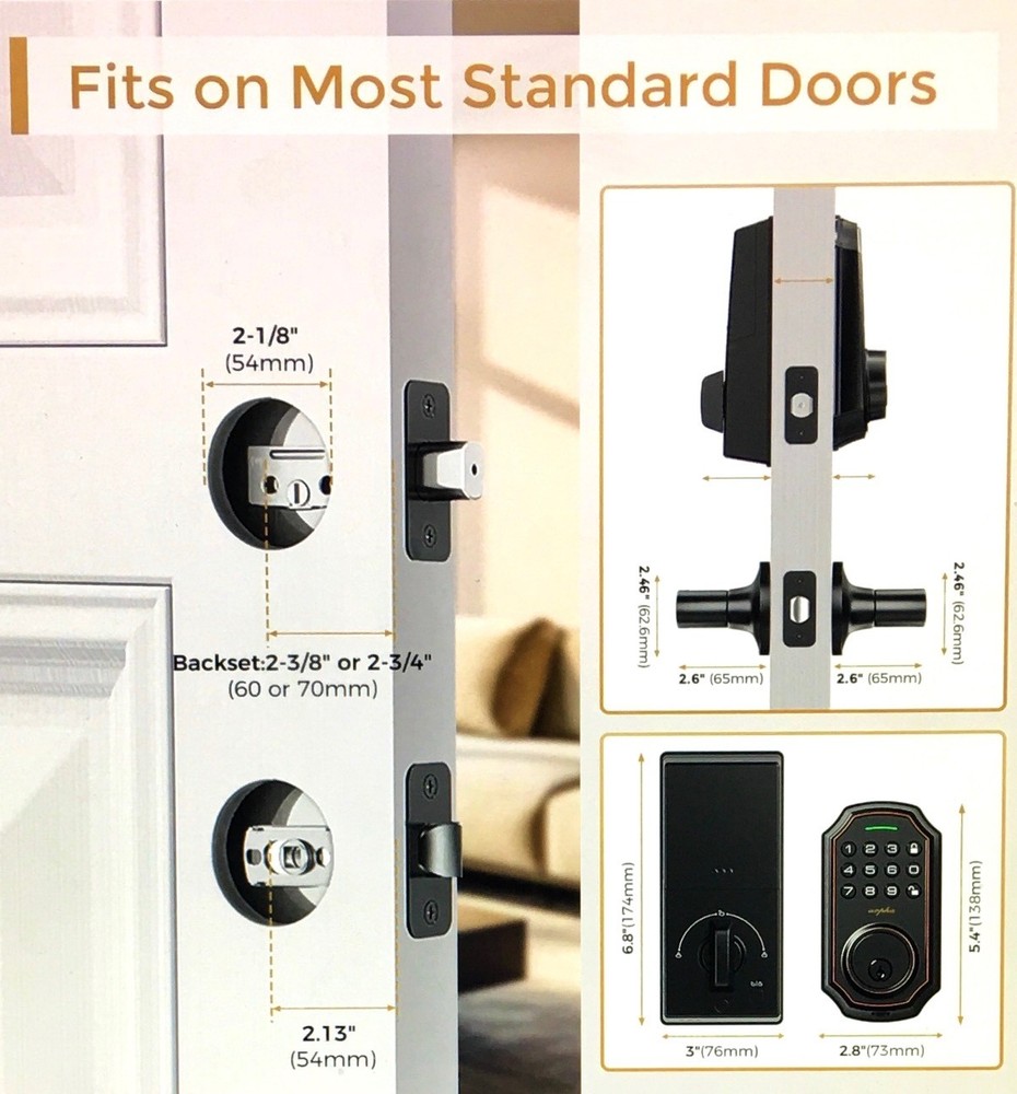 ARPHA Smart Keyless Entry Door Lock, W/2 Handle Set, Bluetooth Elec,Keypad&App.