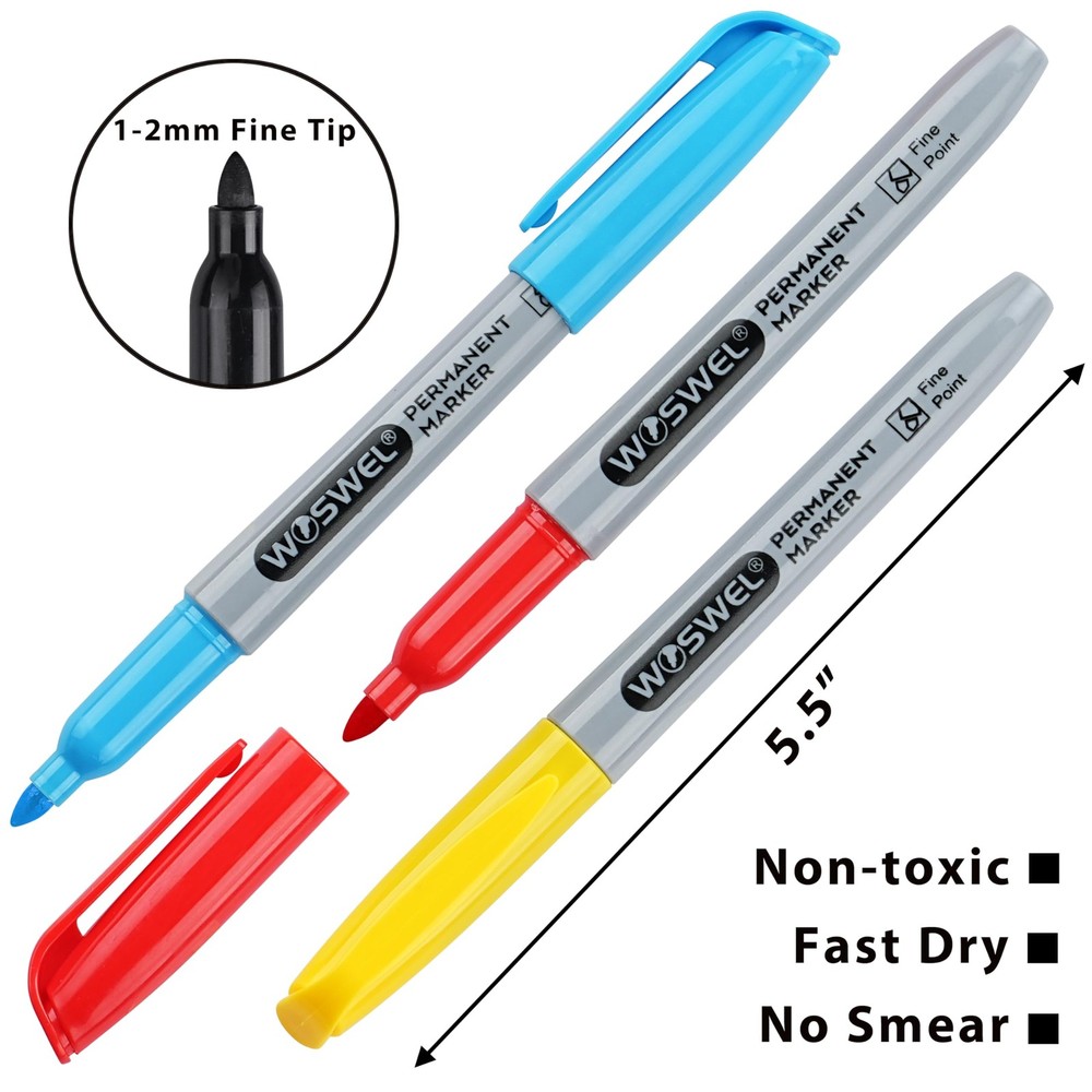 Permanent Markers Bulk, 144 Pack Permanent Marker Set, 12 Assorted Colors, Fi...