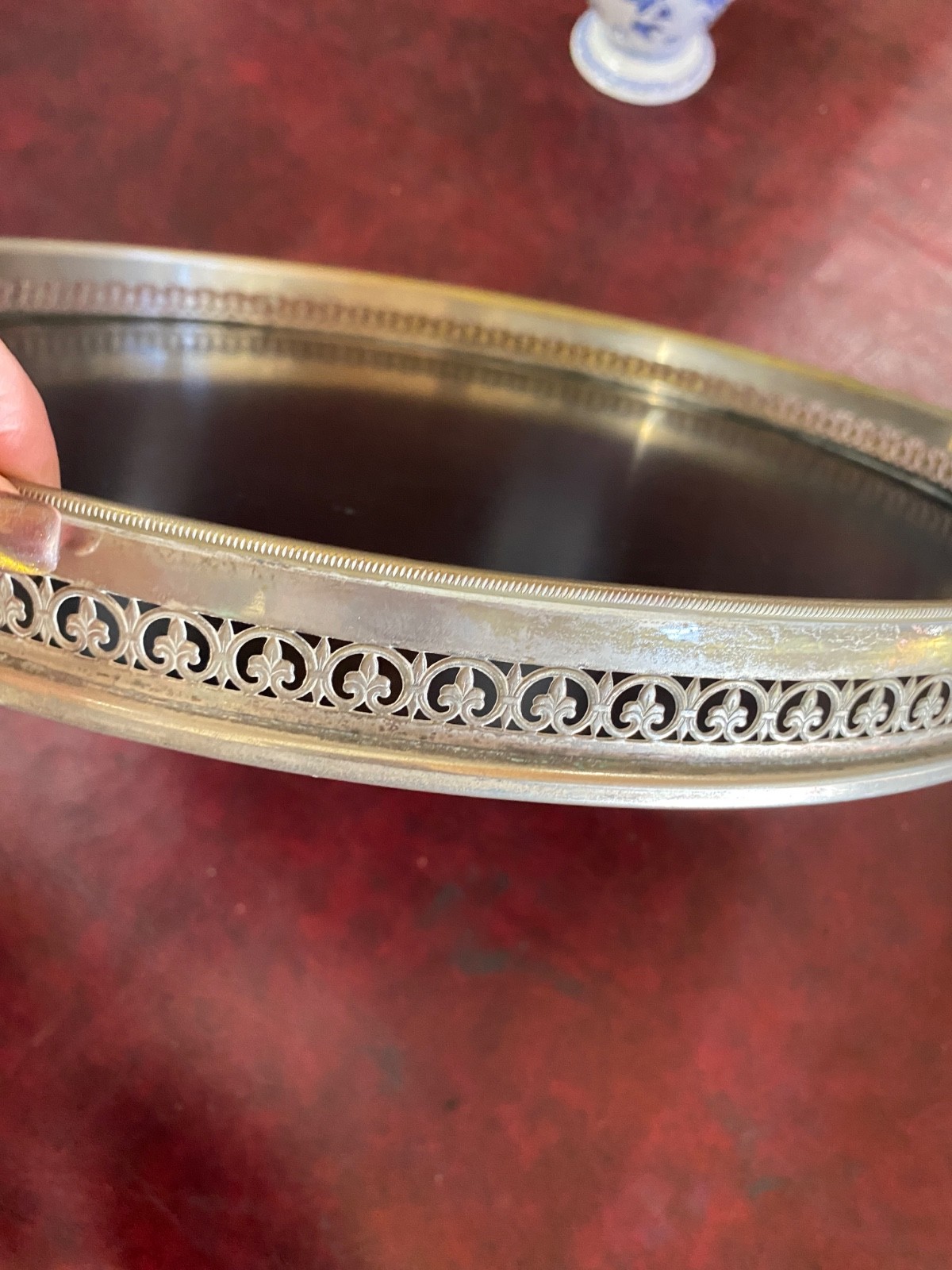 VTG William Adams Towle Serving Tray 16" Italy Silver Plate Black Formica