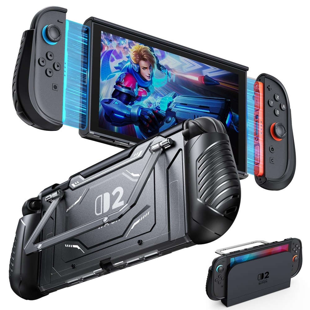 Switch 2 Protective Case with Kickstand, FYOUNG Dockable for 2, Black