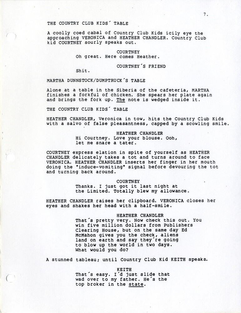 HEATHERS (Nov 17, 1987) Revised Second Draft film script by Daniel Waters