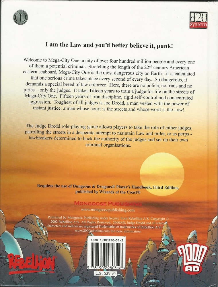 Judge Dredd - 2000AD RPG Core Rules Hardcover D20 Mongoose Publishing *FS