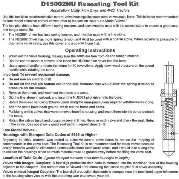 HGV TOOLS /SCV Valve Reseating Tool Kit – Reference D15002NU John Deere
