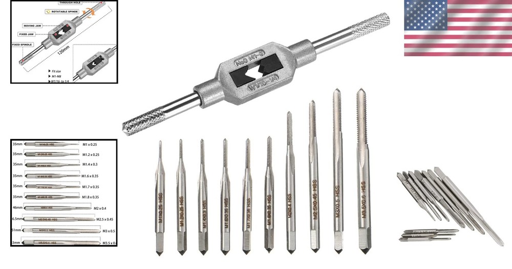 Professional 10-Piece High-Speed Micro Tap Set with Wrench for Precision Work