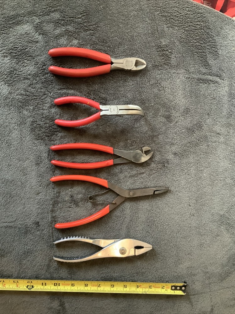 Snap On 5pc Pliers Set, See Pics…mixed Styles, Used…all Work
