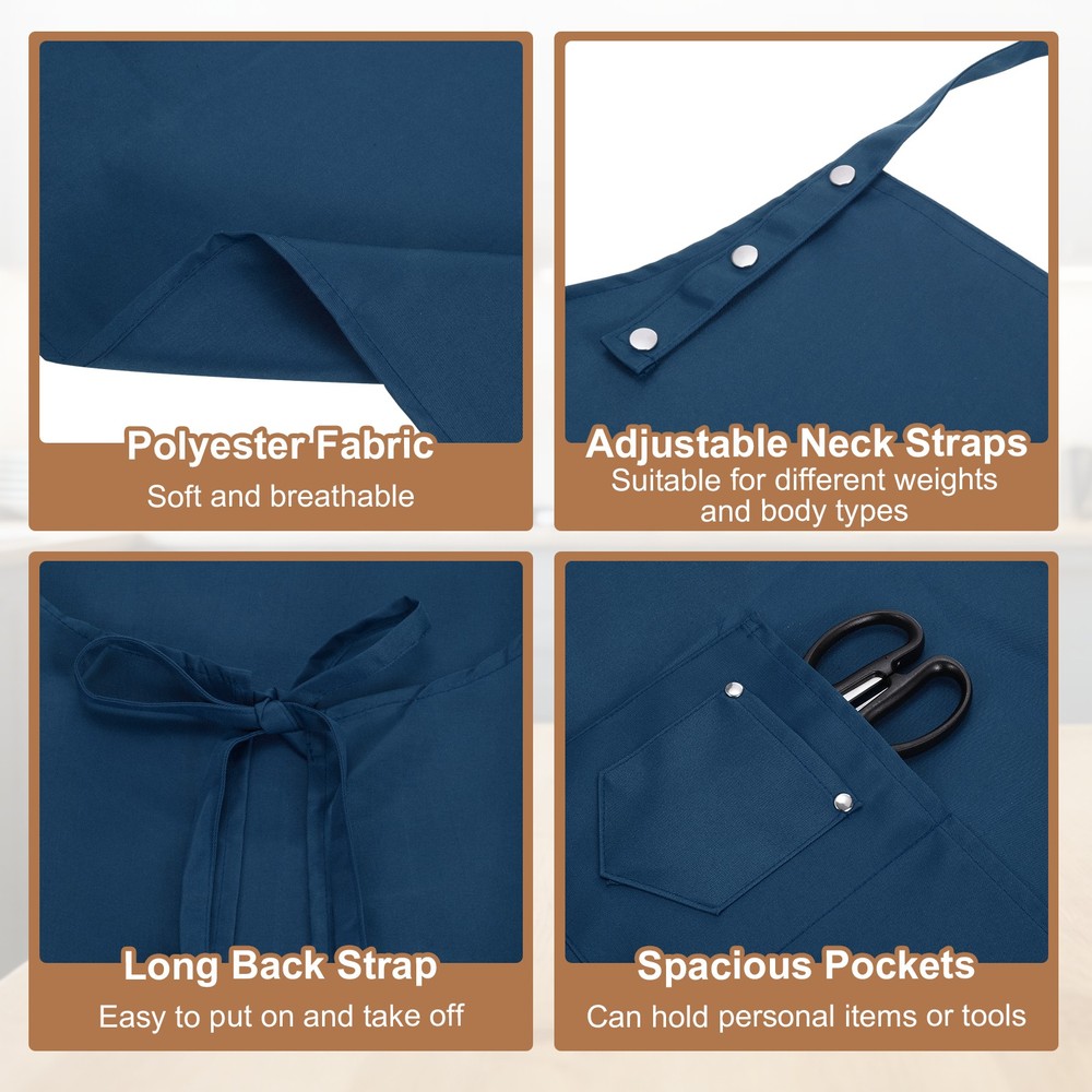 Kitchen Cooking Aprons, Adjustable Neck Strap Apron with Pocket, Blue