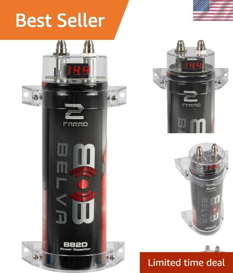 High-Performance 2.0 Farad Capacitor with Red Display, Ideal for 2000W Systems