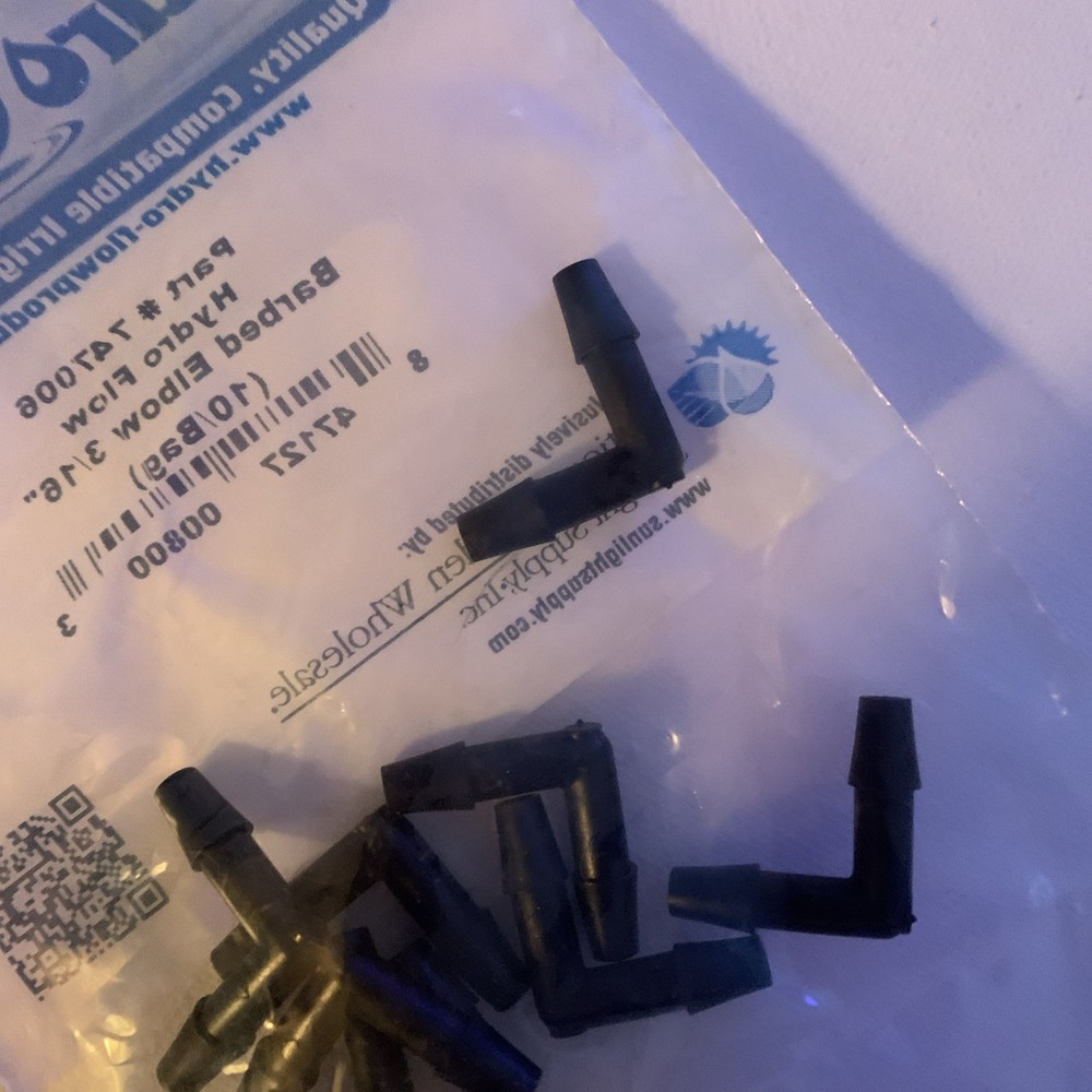 Hydro Flow 3/16” Barbed Elbow 747006 Quantity 10