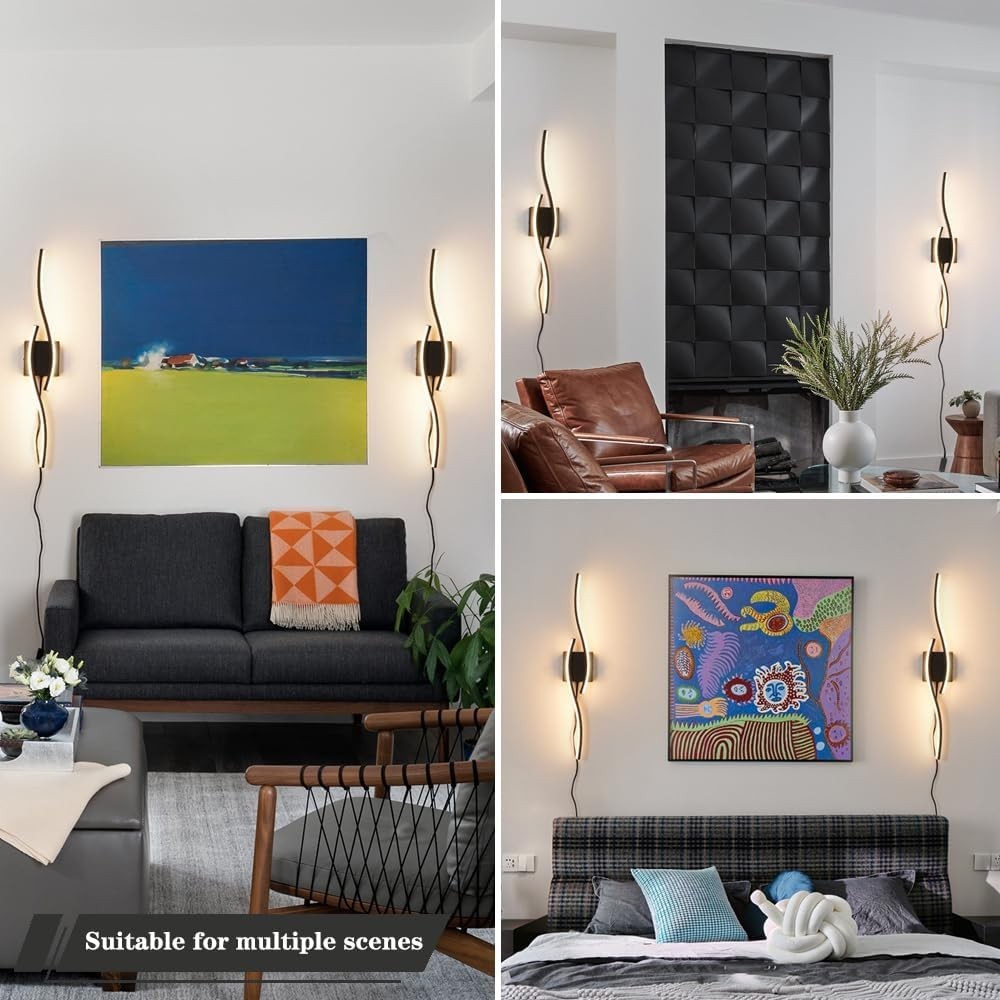 Plug in Wall Sconces Set of 2, Modern Plug in Sconce with Remote, Dimmable LED