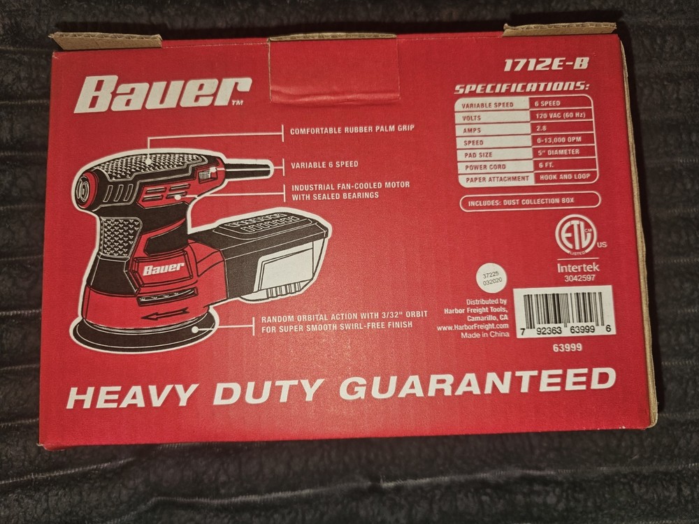 BAUER 2.8 Amp, 5 in. Random Orbit Palm Sander. Model 1712E-B