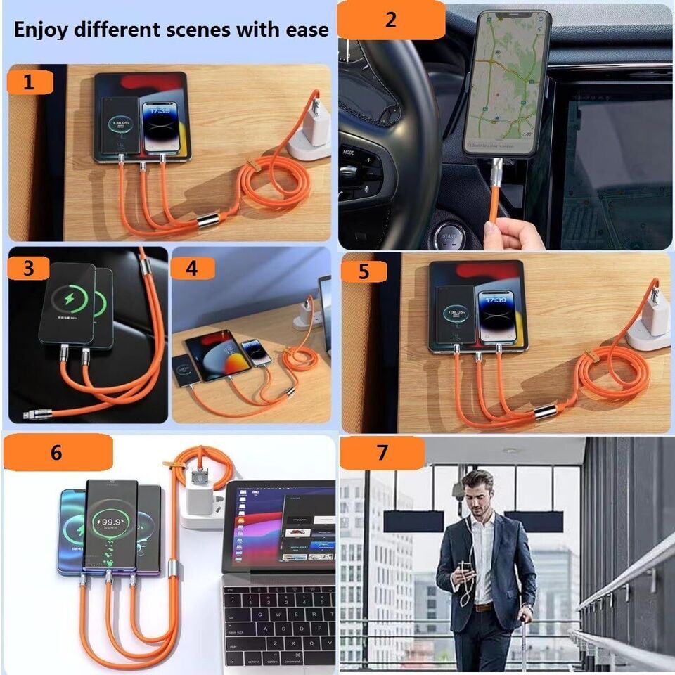 3 in 1 Fast USB Charging Cable Universal Multi Function Cell Phone Charger Cord