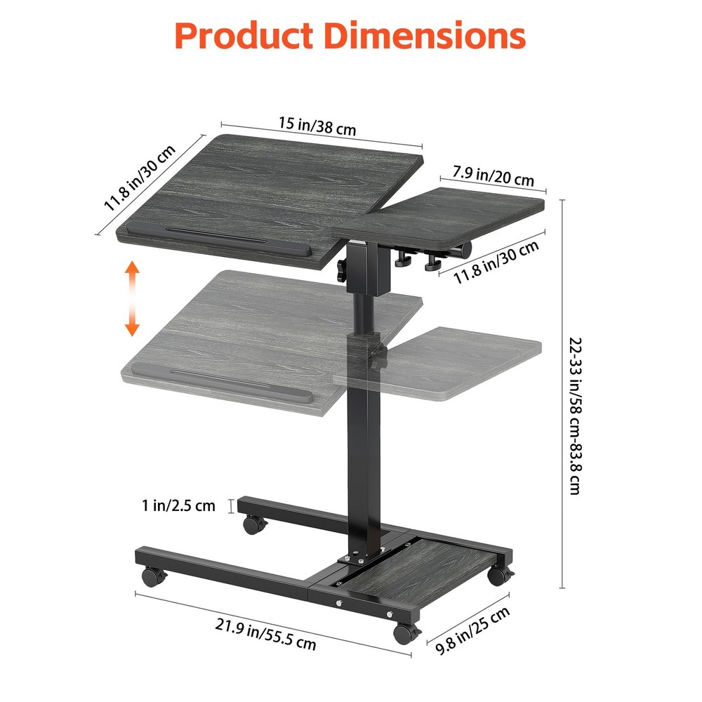 Overbed Table with Wheels Adjustable Height, Mobile Standing Stand Up Rolling...