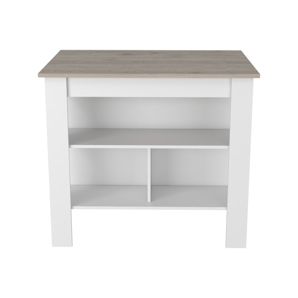 Kitchen Island, Kitchen Table 35" H, Three Open Storage Shelves