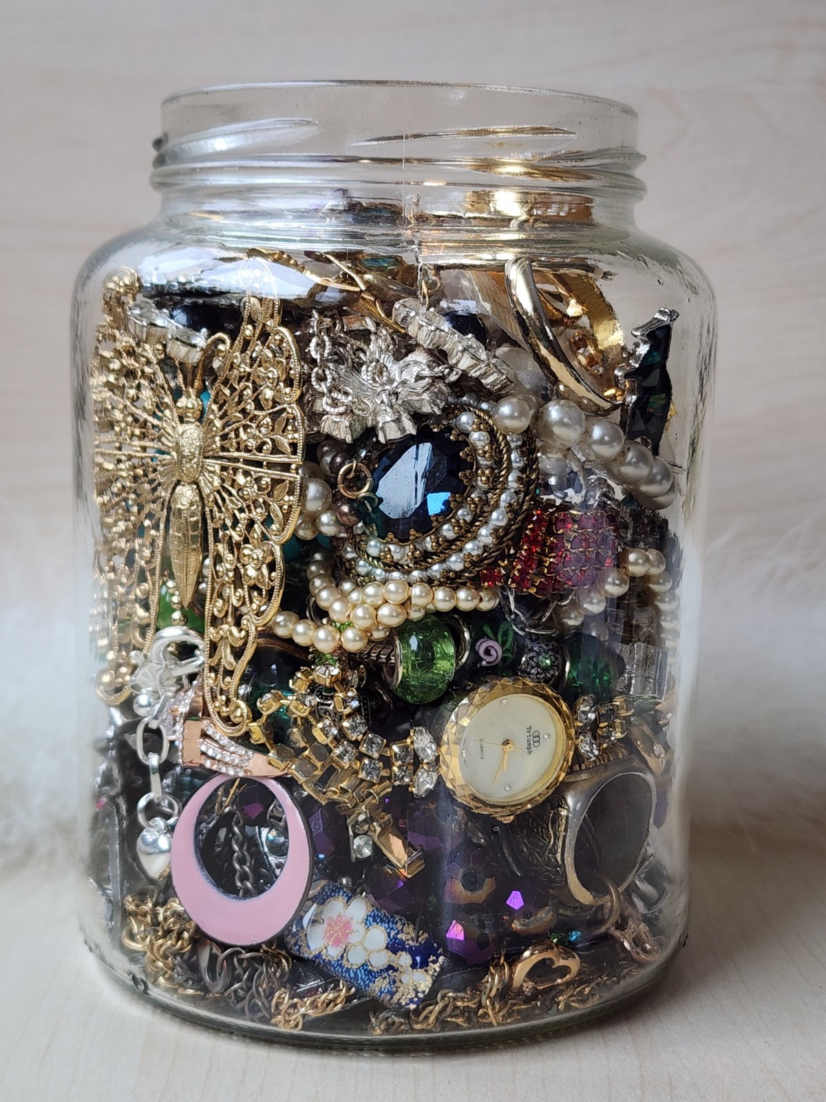💎 Large Mystery Jewelry Jar- Mostly Wearable - Over 2lbs - Vintage lot