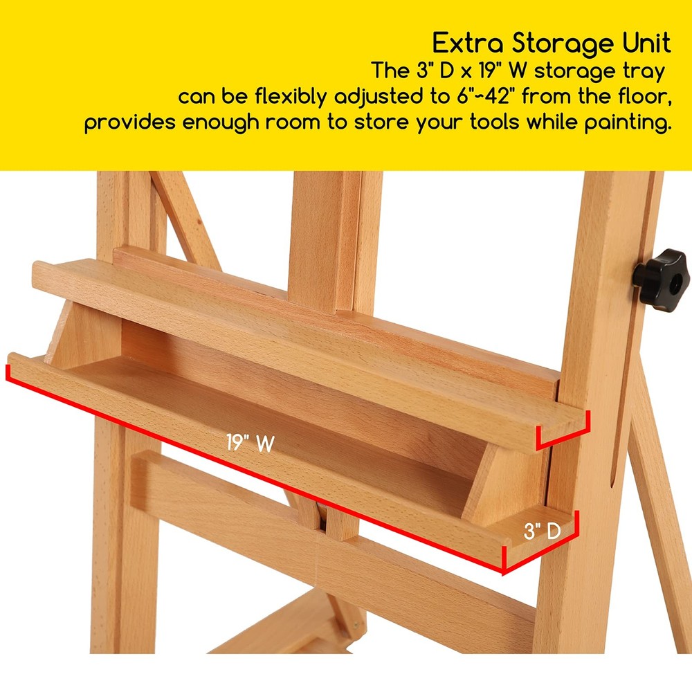 Basic Easel Solid Beech Wood Artist Painting up MEEDEN Studio H-Frame Storage