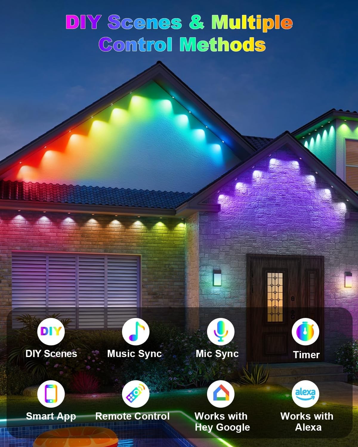 Permanent Outdoor Lights RGB+IC LED Smart Light App/Remote Control Holiday DIY