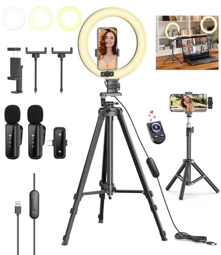 Vlogging Kit for iPhone/Android, 10'' Selfie Ring Light with Stand, 57''