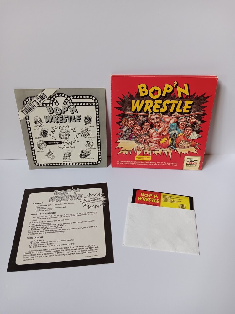 Commodore 64/128 Bop N Wrestle Computer Game Software Tested/Works