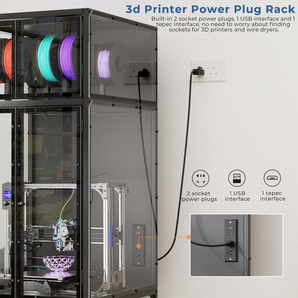 3D Printer Cabinet w/ Double Layer 3D Printer Filament Storage Rack for Studio
