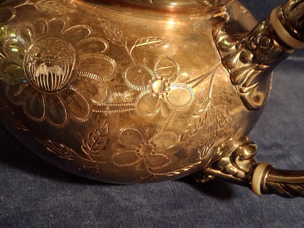 Victorian ROGERS BROS Floral Triple Silver Plate Tea Pot Pattern #1985/5