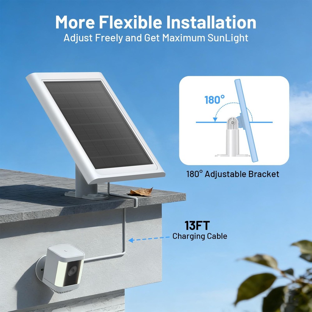 Solar Panel for Ring Camera – Compatible with Stick 2.4W-1 Pack, White