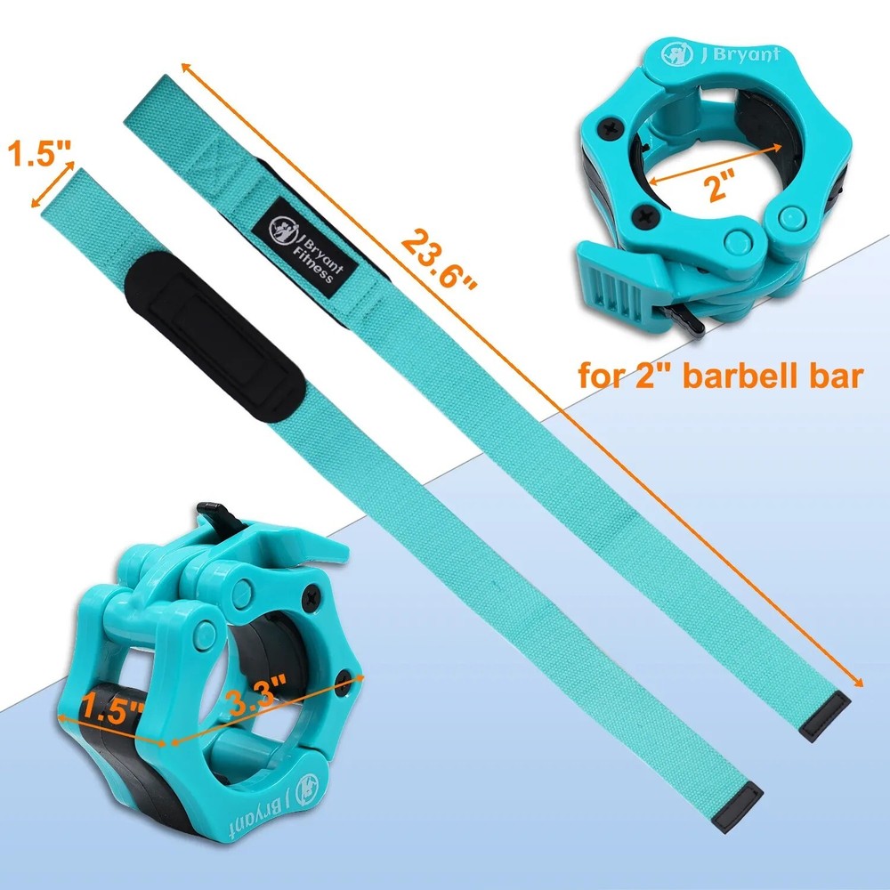 2" Inch Olympic Barbell Clamps Quick Release & Weightlifting Straps Bundle
