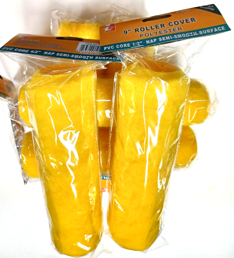 SIX PC. 9" INCH ROLLER PAINT COVERS 1/2" SEMI SMOOTH SURFACE PVC CORE