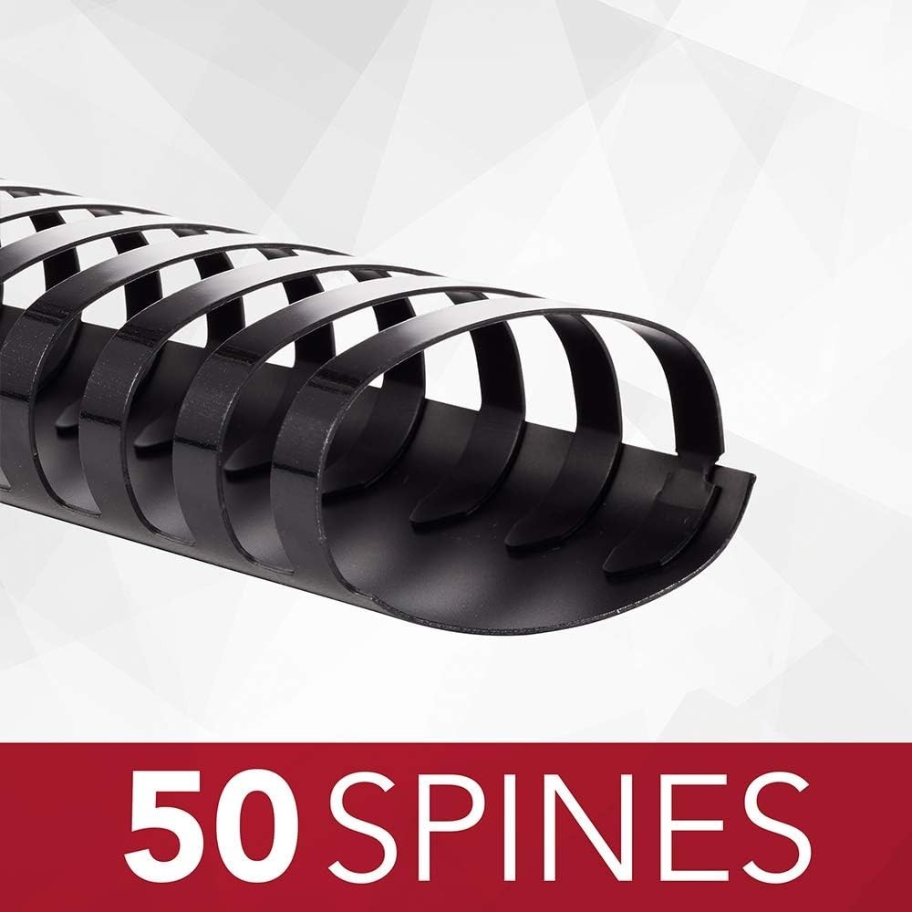 Sleek CombBind 2" Plastic Binding Spines - 500 Sheet Capacity, Black, 50 Count