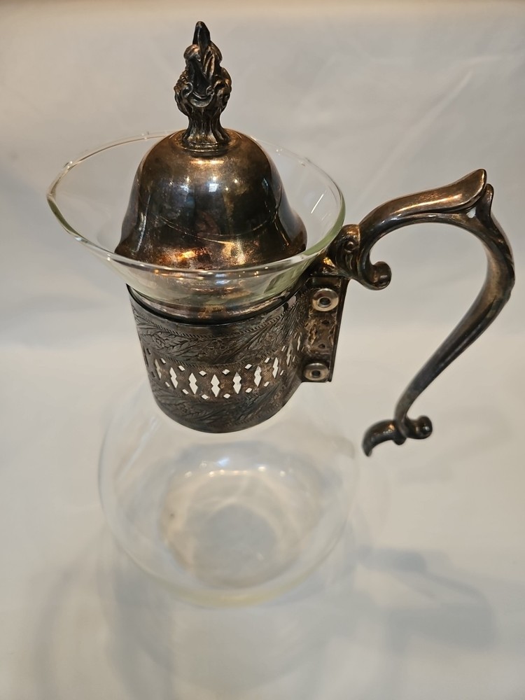 Silver-plate Mounted Glass Syrup or Cream Pitcher