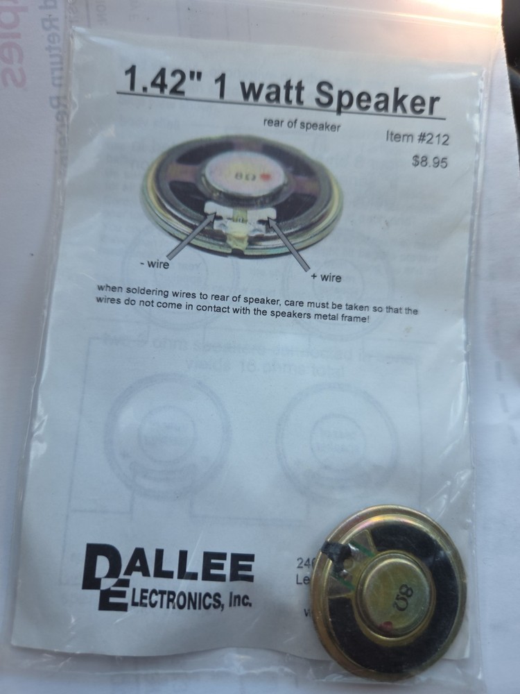 DALLEE ELECTRONICS 1.42" 1 WATT SPEAKER MODEL TRAIN #212 - NEW