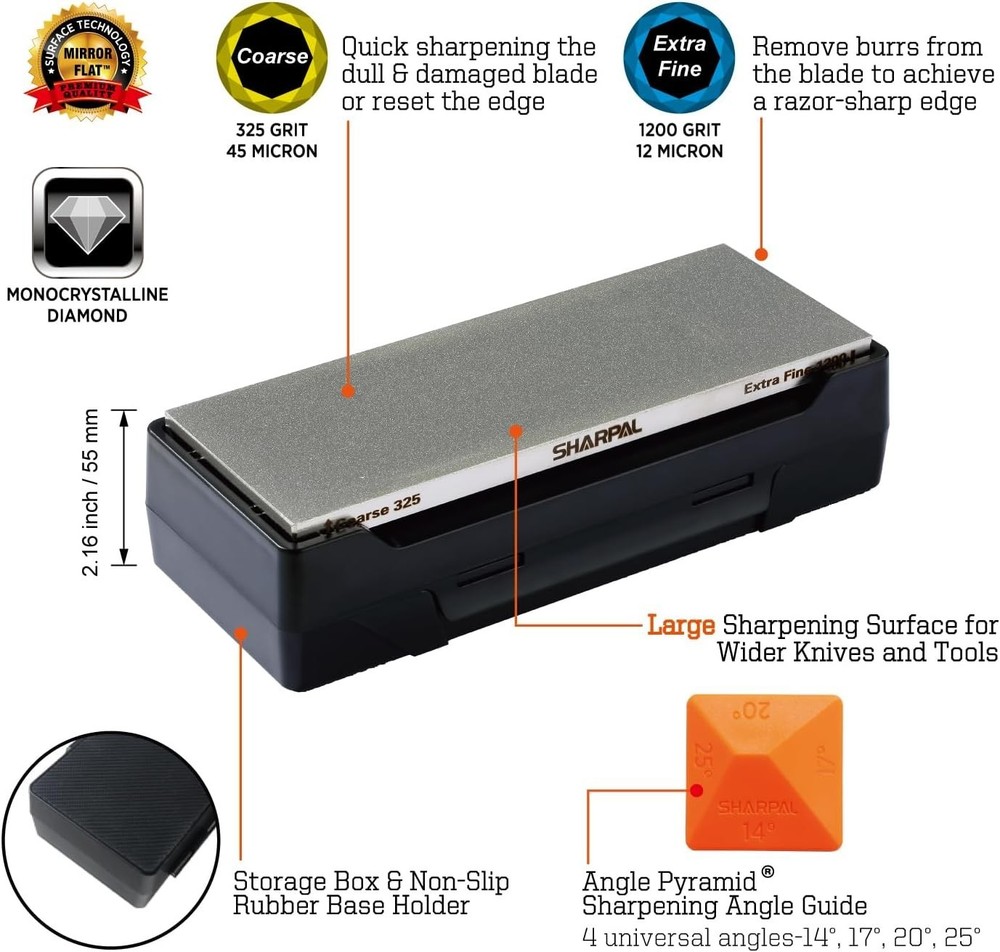 Fast-Acting Double-Sided Diamond Sharpening Stone with Angle Guide | 8 x 3 in.