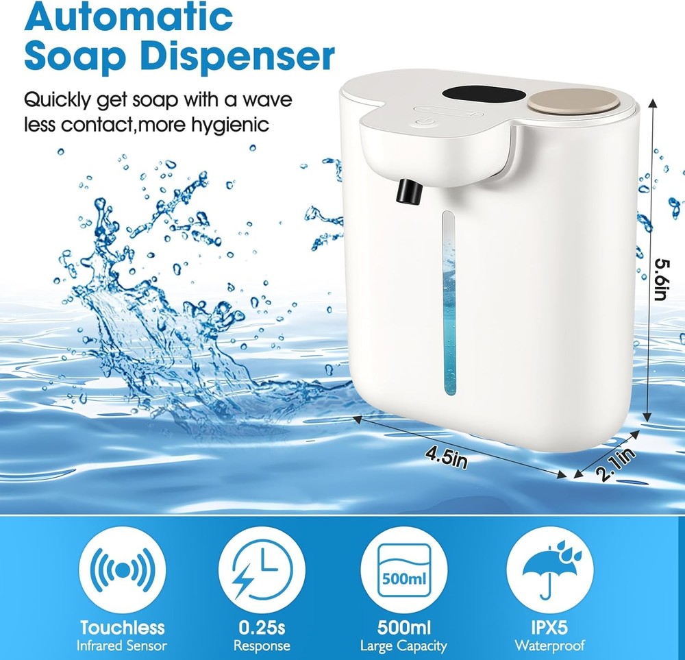 Automatic Soap Dispenser, Touchless Foaming Soap Dispenser, 500ml Rechargeable