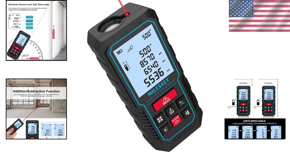Portable 229ft Laser Distance Measure, Waterproof & Multi-Function Capabilities