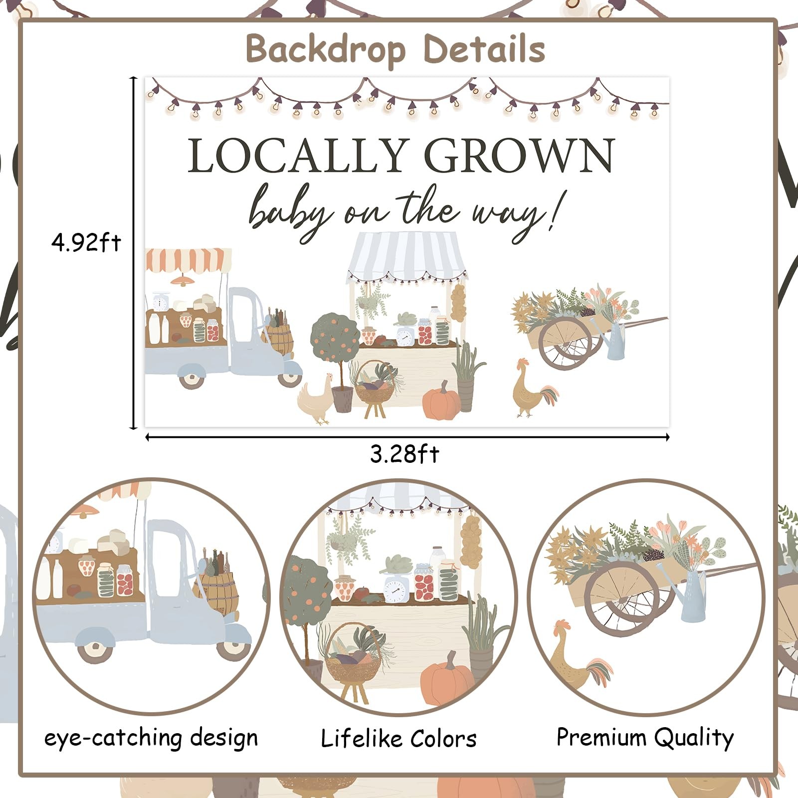 Locally Grown Baby Shower Backdrop, Farmers Market, Vegetable, Fruit Decor
