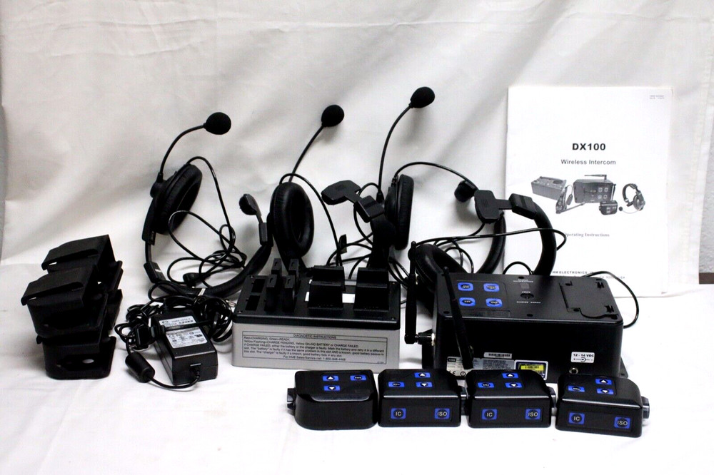 HME DX100 Wireless Intercom System Belt Pack BP200 4 User with Headsets bundle