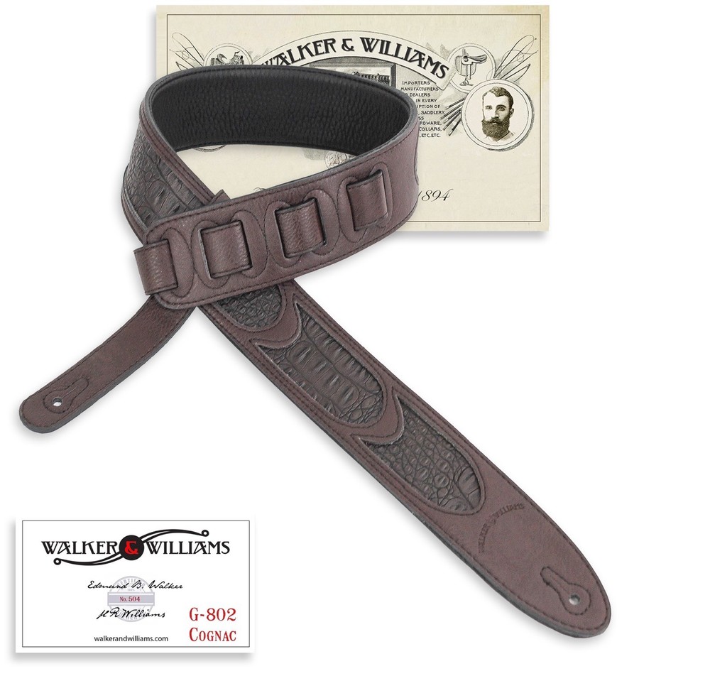 Walker & Williams G-802 Cognac Leather Strap with Dark Gator Inserts Padded Back