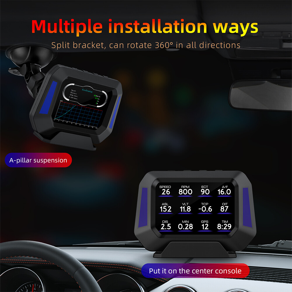 Car OBD2 GPS Head Up Display HUD Speedometer Slope Meter Speed P21 Data Stream