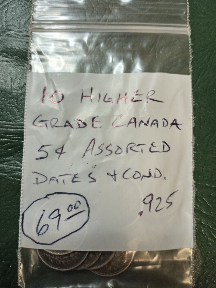 10 Higher Grade Assorted Canada 5 Cents - .925 Silver