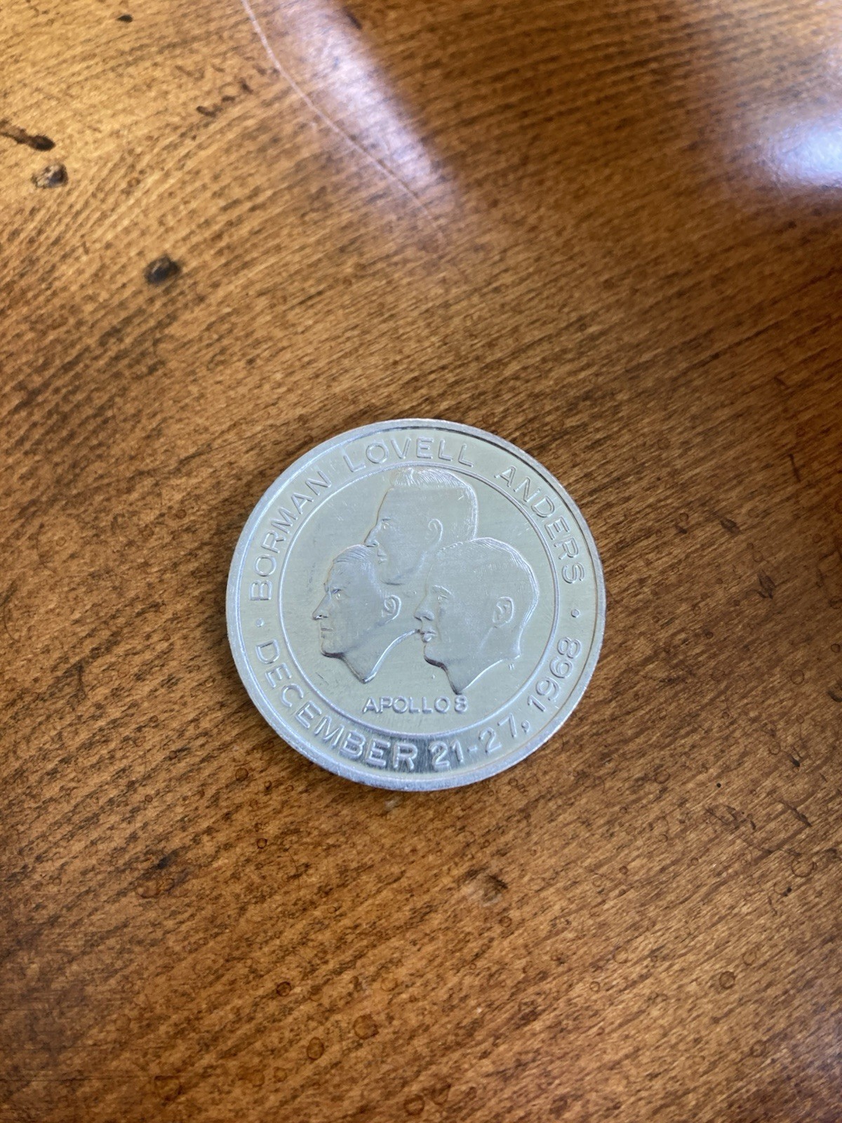 NASA Vintage Apollo 8 Medallion Coin, Flown Metal 1968
