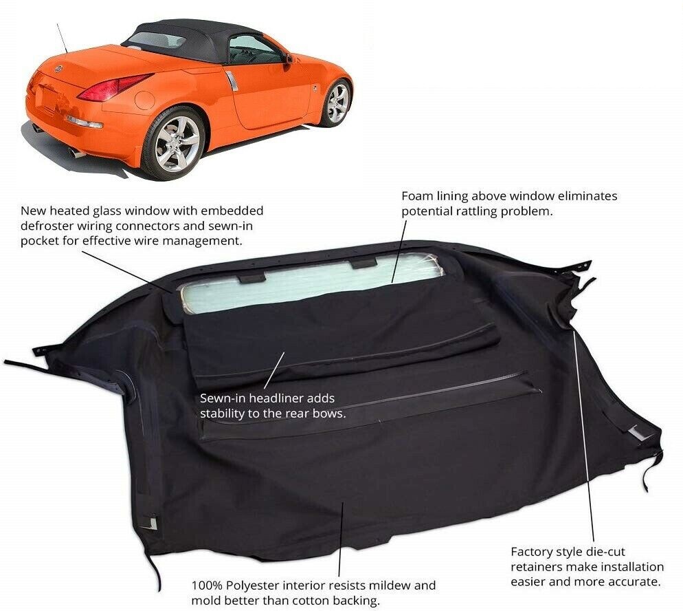 Convertible Soft Top Fits 2003-2009 Nissan 350Z w/DOT Heated Glass Window, Vinyl