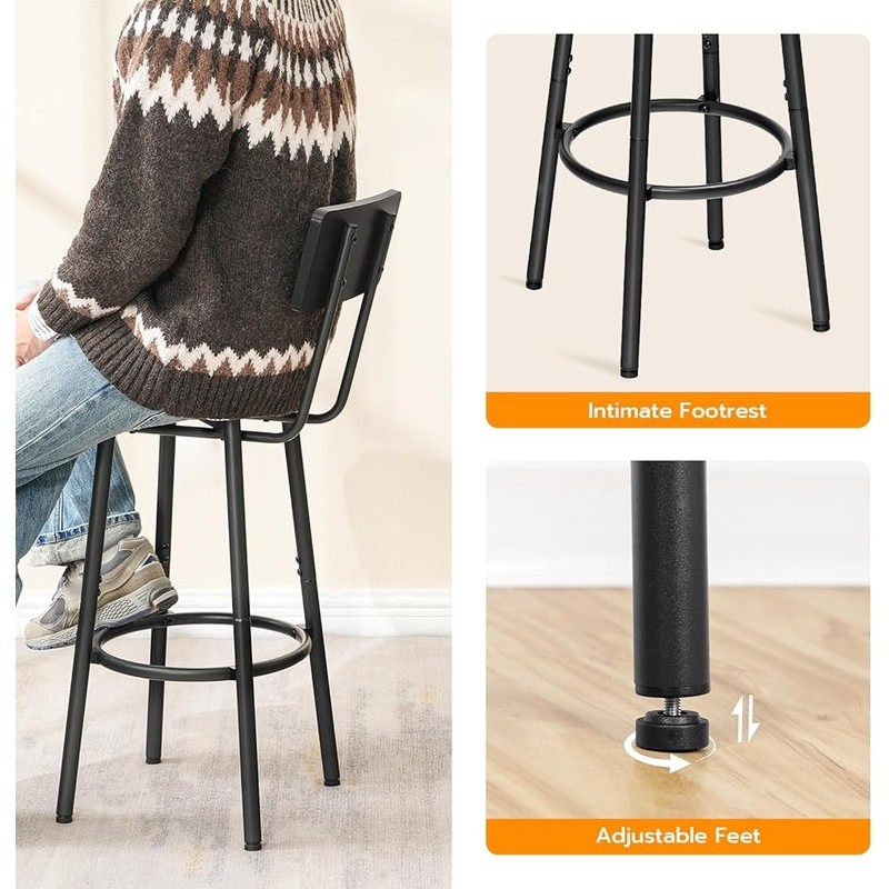 Ergonomic Bar Stools Set Adjustable Height Comfortable Footrest Kitchen Dining