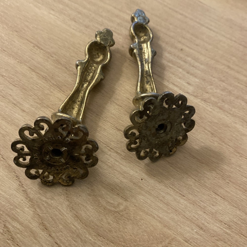 Pair Vintage Brass Pull Handles 7cm
