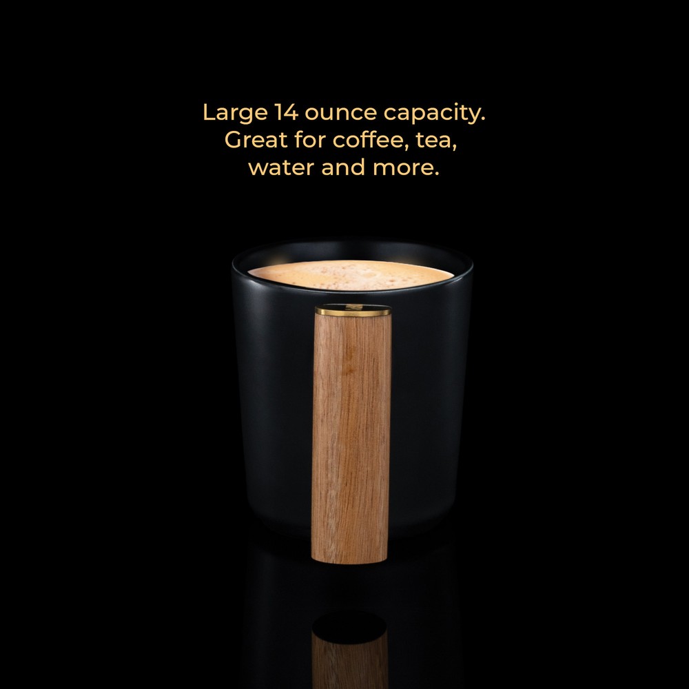 ChefWave Artisan Series Ceramic Coffee Mug with Bamboo Handle (Black)