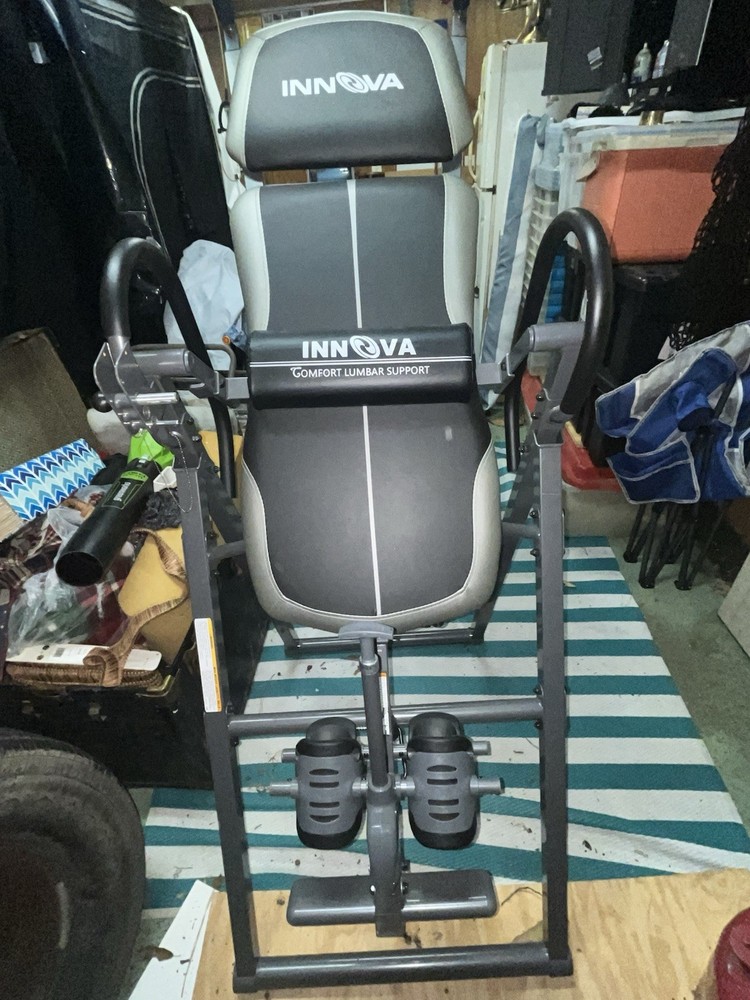 Innova Inversion Table Comfort Lumbar Support Height-Adjustable Black Gray