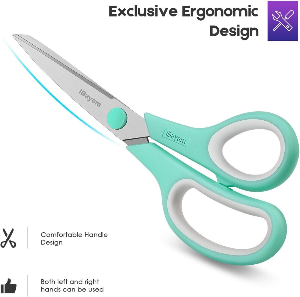 Scissors, 8" All Purpose Scissors Bulk 3-Pack, Ultra Sharp 2.5Mm Thick Blade Sh