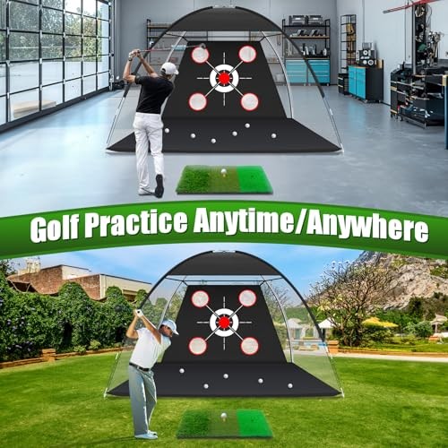 Golf Net with Practice Mat,Golf Hitting Aid Nets 10x7FT for Backyard Large