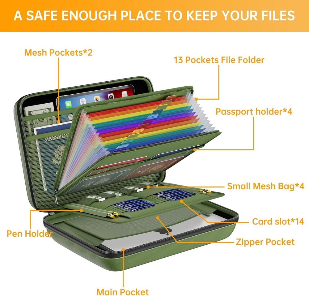 DocSafe Fireproof File Organizer with Lock, Hard-Shell Case Fireproof Document B
