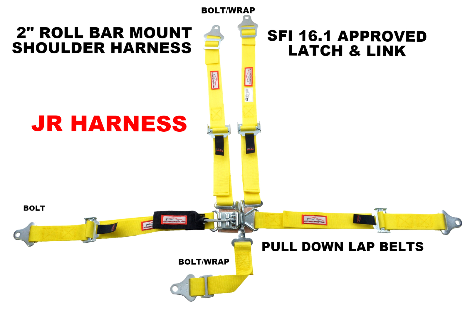 KIDS RACING HARNESS SFI 16.1 5 POINT LATCH & LINK ROLL BAR MOUNT BELT YELLOW
