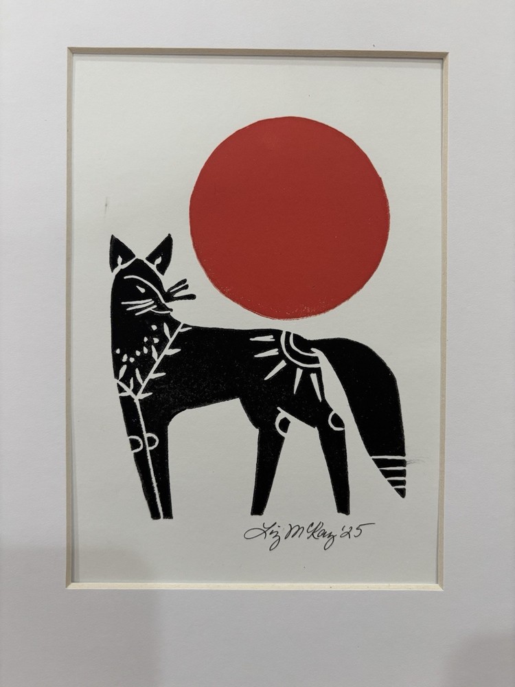 Block Print Blood Moon Fox