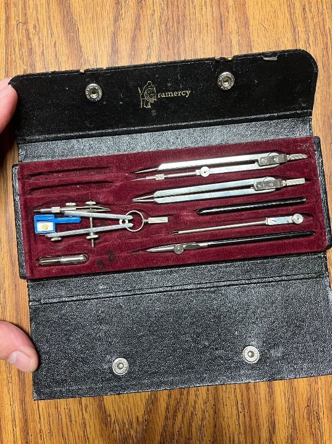 Vintage Gramercy Drafting Compass Set Germany Drawing Instruments in Case